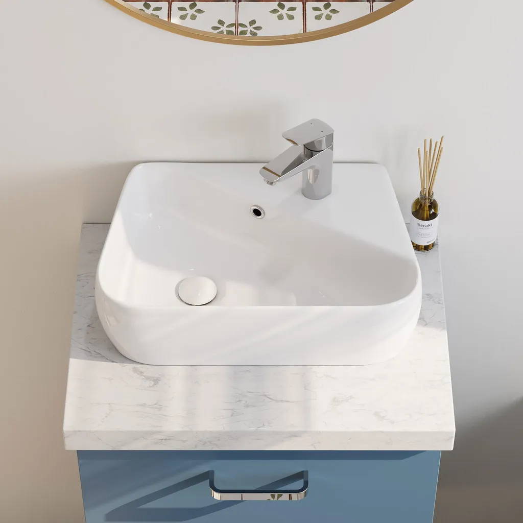 Lavabo da Appoggio Trapezoidale HOROW 45 cm - Ceramica Bianca Moderna