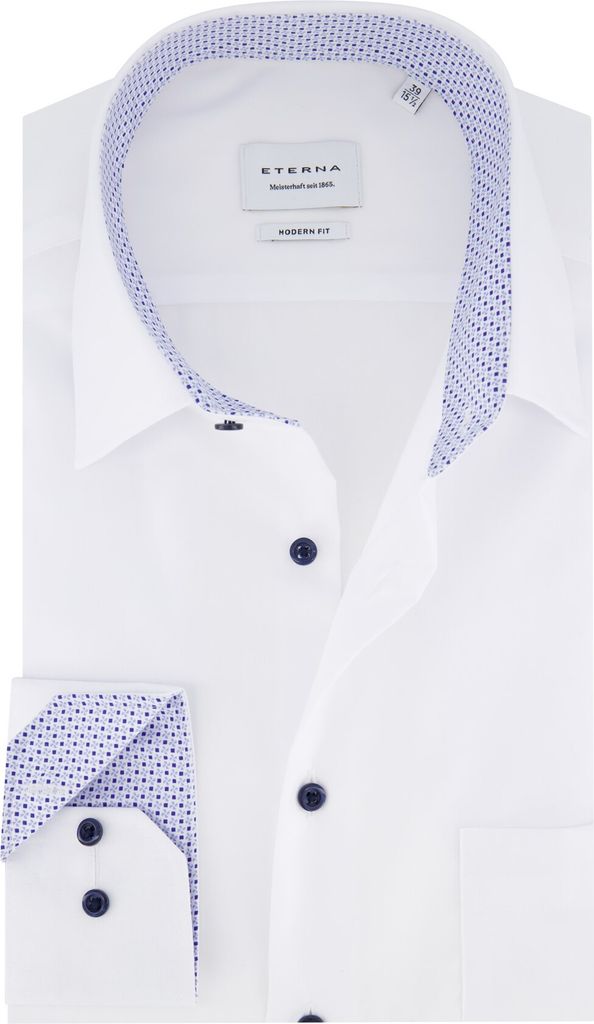 Eterna Hemd weiß einfarbig dunkle Knöpfe