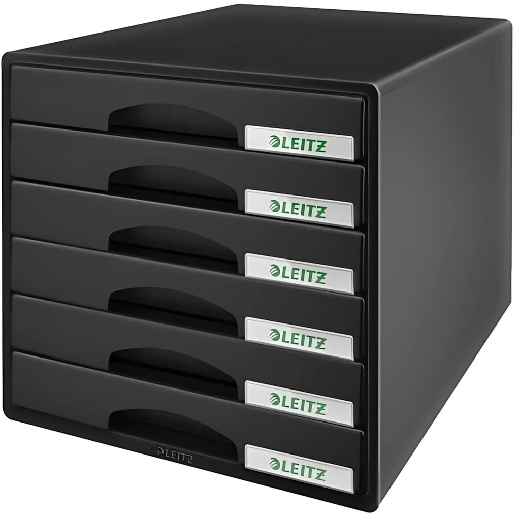 Organiseur de bureau 6 tiroirs noir Leitz Plus avec porte-étiquettes A4
