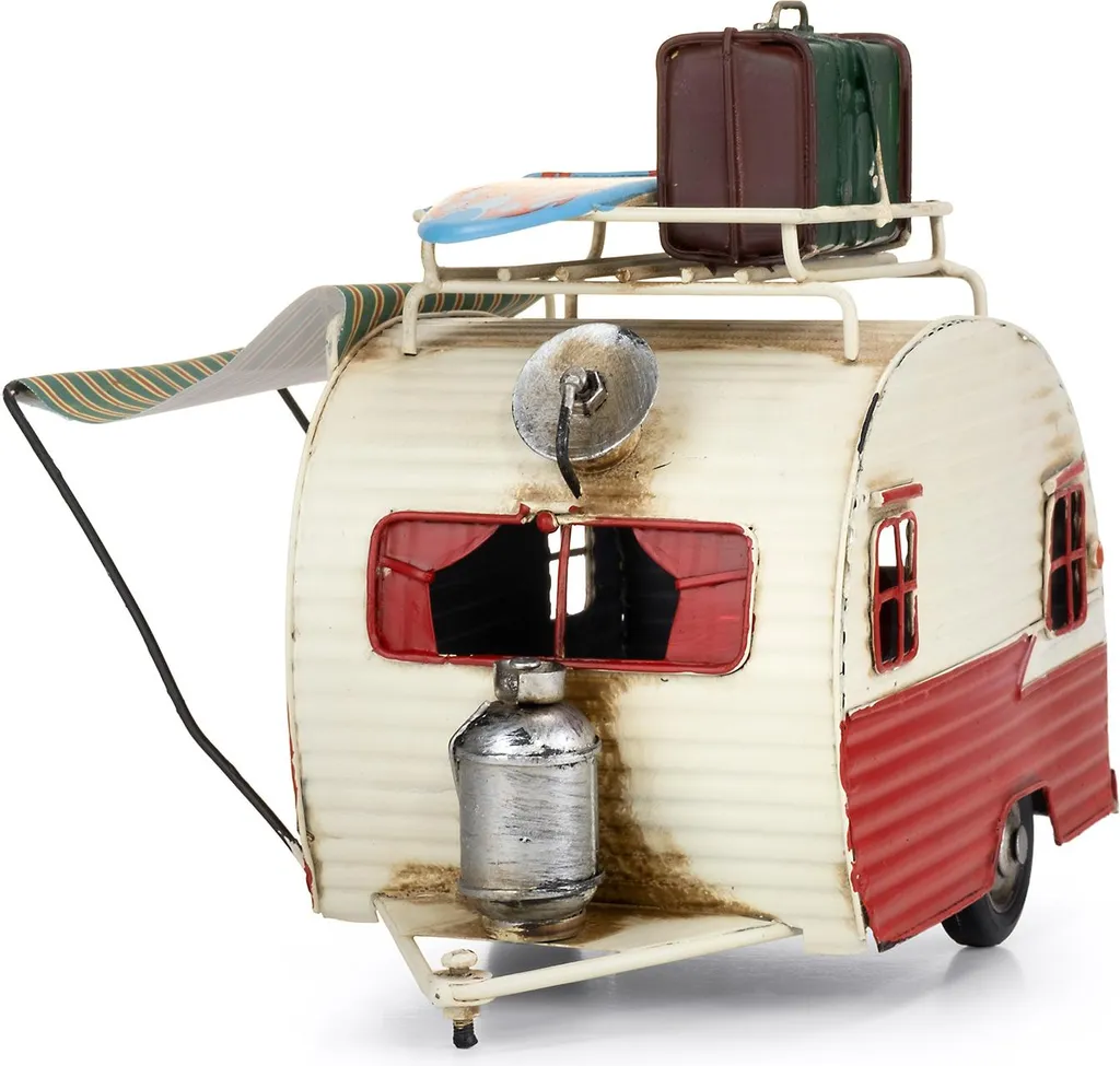 Caravane Rétro Rouge et Blanc en Tôle Modèle Oldtimer de Collection - 4