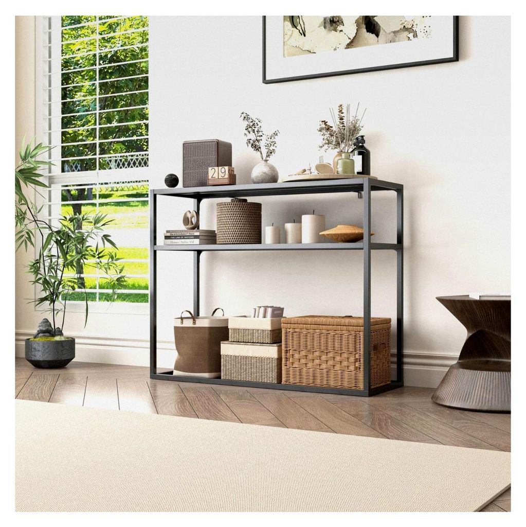 Konsolentisch Schwarz Chicago - Schmaler Regal für Wohnzimmer, Bad, Büro oder Küche - Offenes Standregal zur Aufbewahrung - Beistelltisch für D...