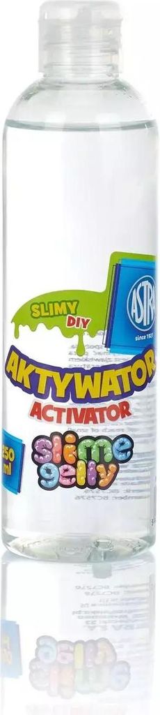 A bottle of slime activator on a white background.