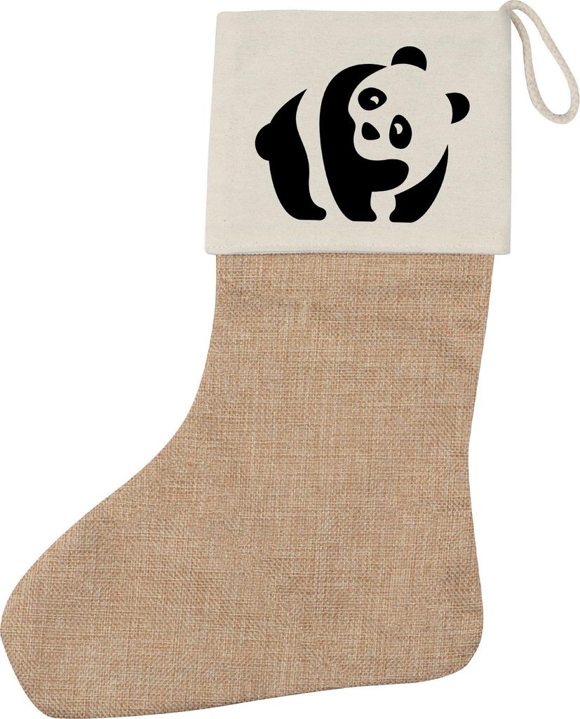 Huuraa Weihnachtsstrumpf Panda Silhouette Beige Jute Kaminstrumpf Geschenkidee