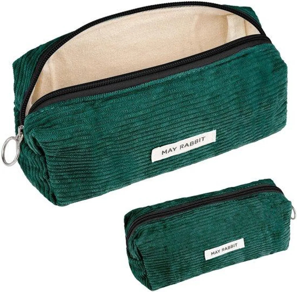Trousse scolaire grand format en velours vert foncé pour fille