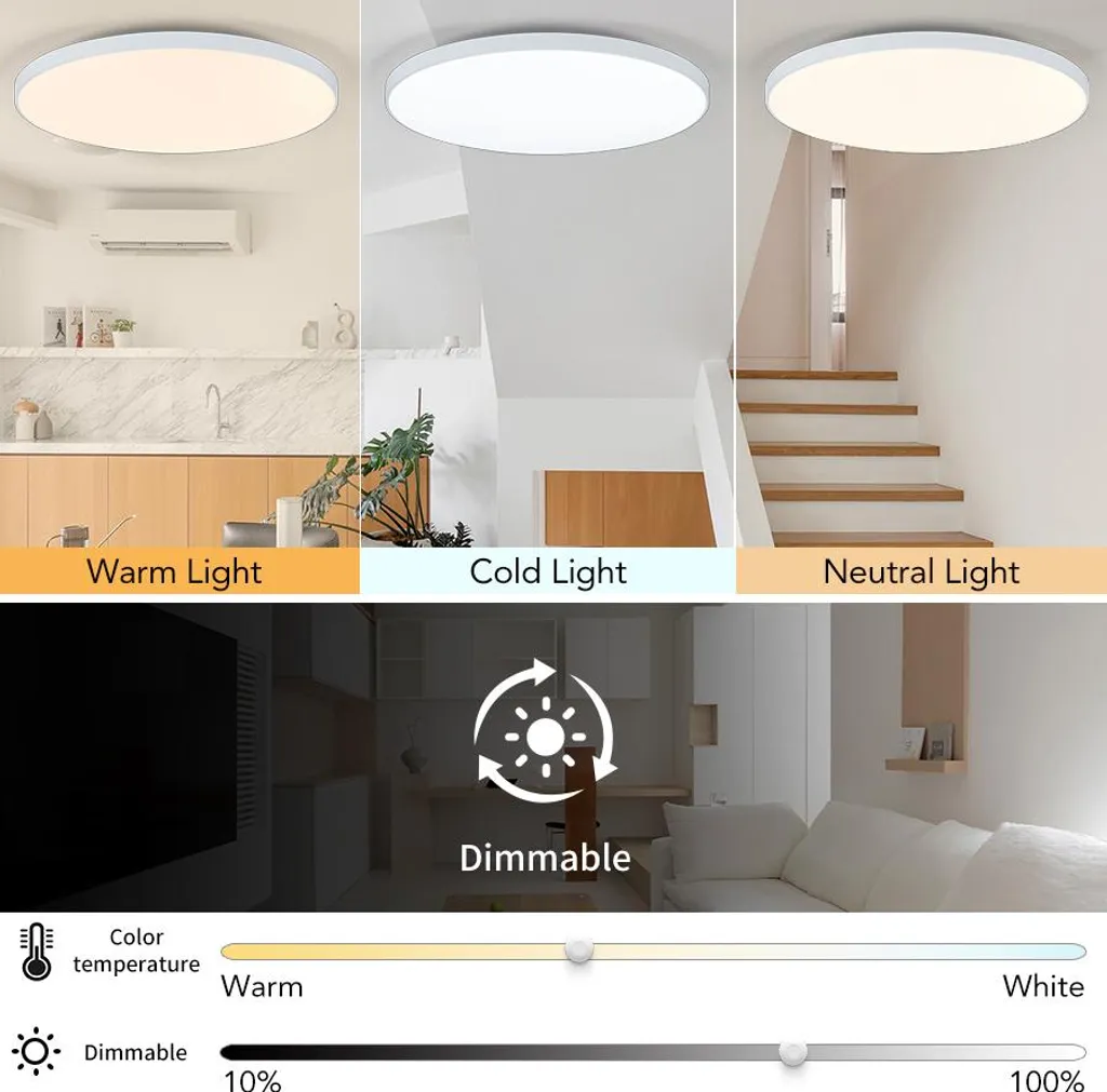 Éclairage de plafond intelligent LED 80W noir pour grand séjour