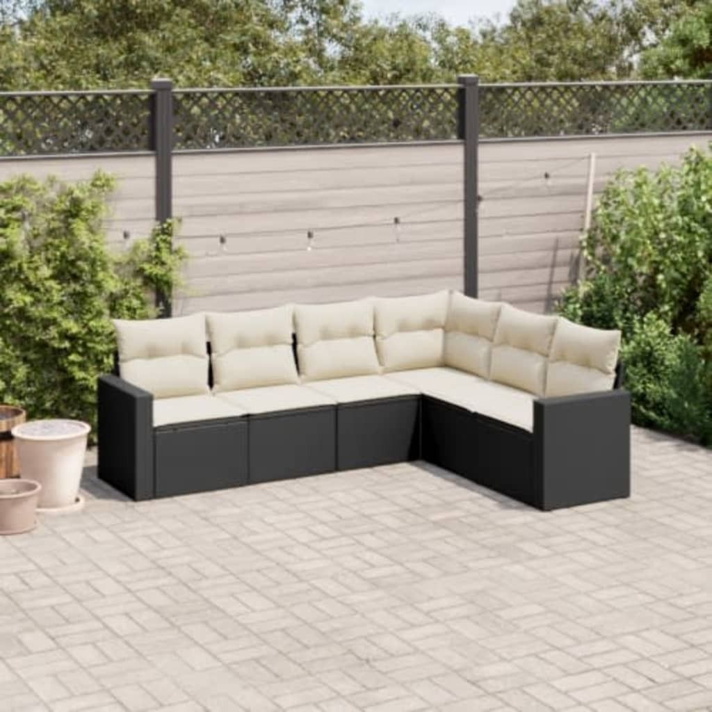 Design 6-tlg. Garten-Sofagarnitur mit Kissen Schwarz Poly Rattan, Gartensofas 2024 Neu