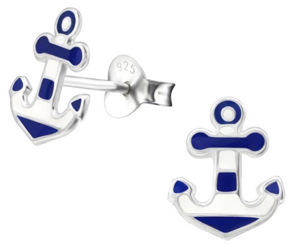 Silber Ohrstecker Anker blau-weiß Produktbild 