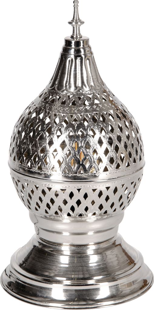 Orientalische Messing Tischlampe Lampe Ishrat 34cm in Silber | Marokkanische Tischlampen klein Lampenschirm silberfarben | kleine Nachttischlampe m...