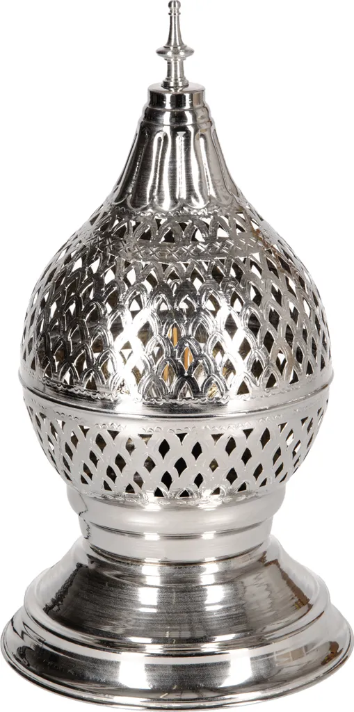 Lampe de table orientale Ishrat en laiton argenté - Luminaire artisanal