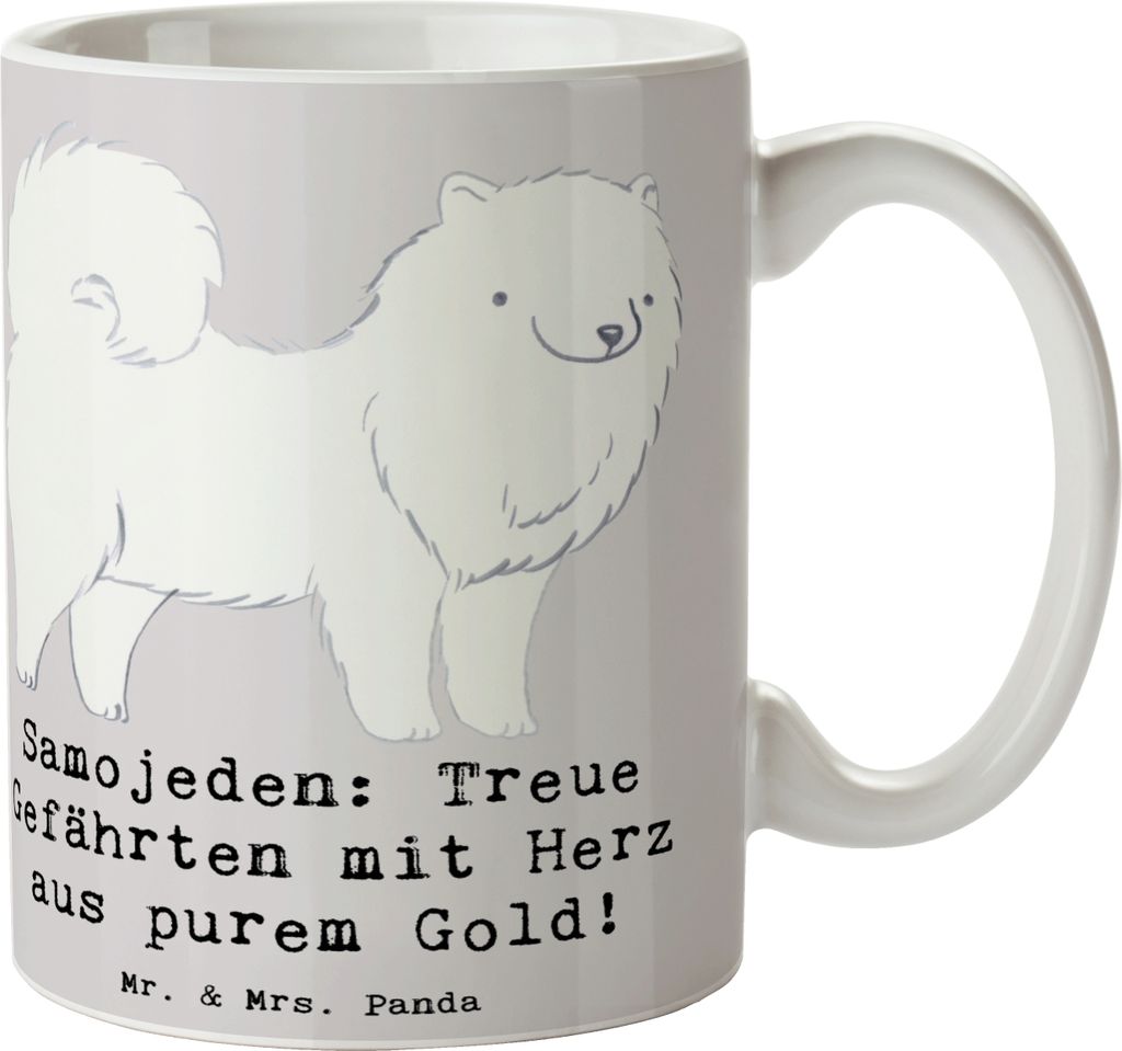 Mr. & Mrs. Panda Pott Samojede Herz - Grau Pastell - Geschenk, haferl, Samojeden, Hunderassen, Teetasse, Kaffeebecher, liebevoll, soziale Eigenscha...