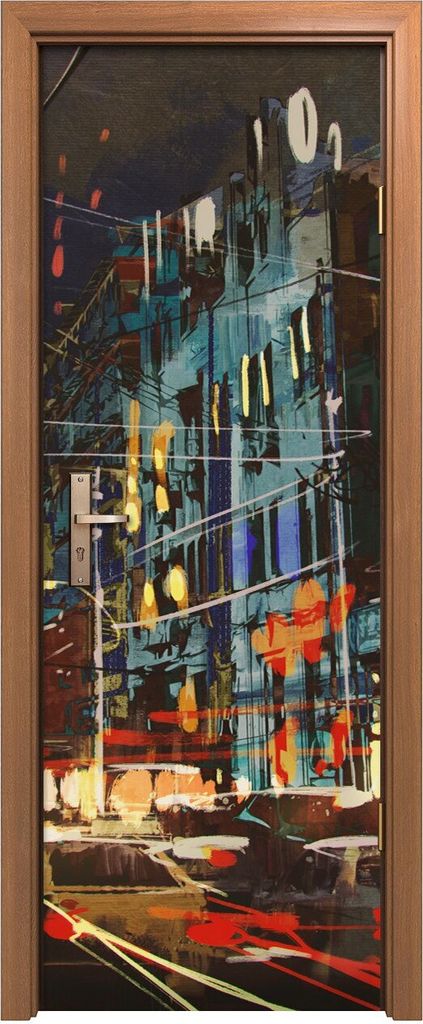 Türposter 70x200 cm Türaufkleber Türtapete Türfolie Klebefolie Malerei der Stadt Straße bei Nacht