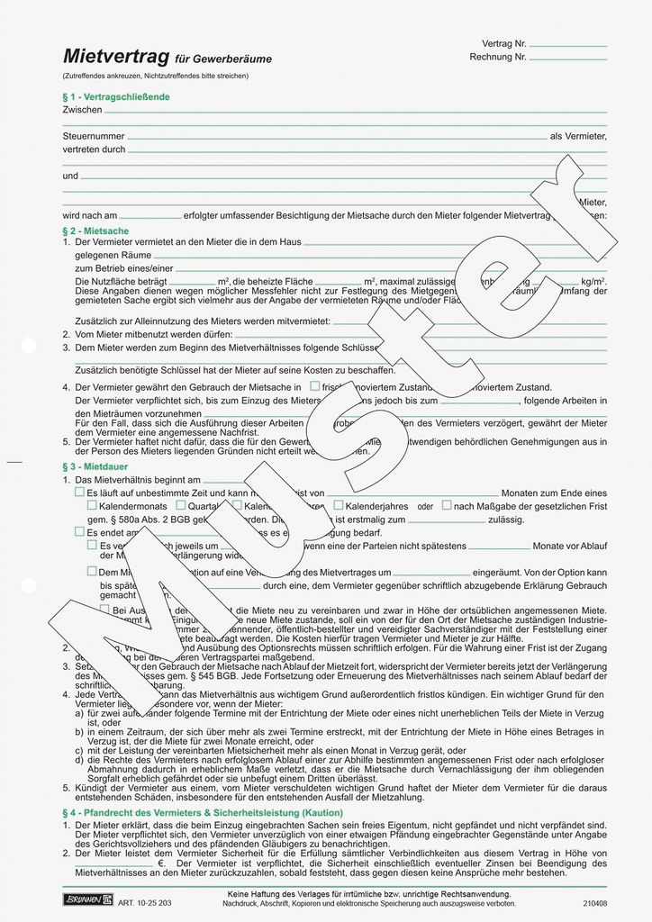 BRUNNEN Mietvertrag Gewerberäume 1025203 Produktbild 