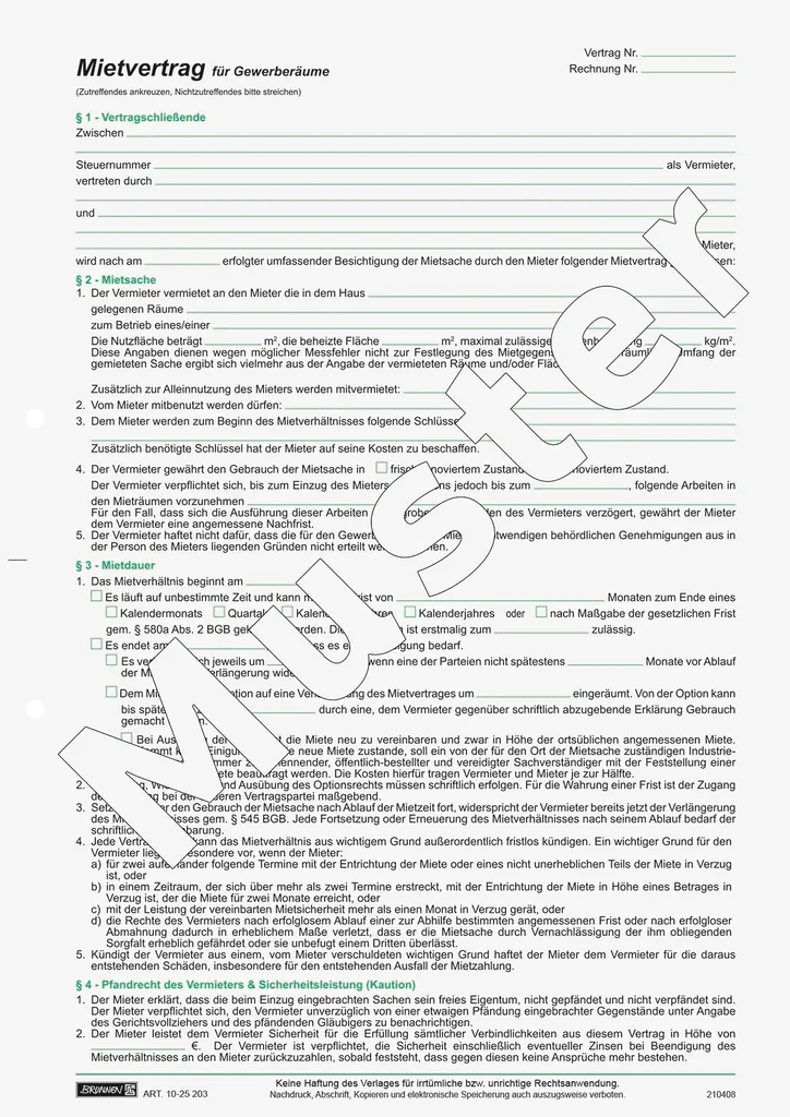 BRUNNEN 1025203 Contrat de location pour locaux commerciaux A4 - 4 pages