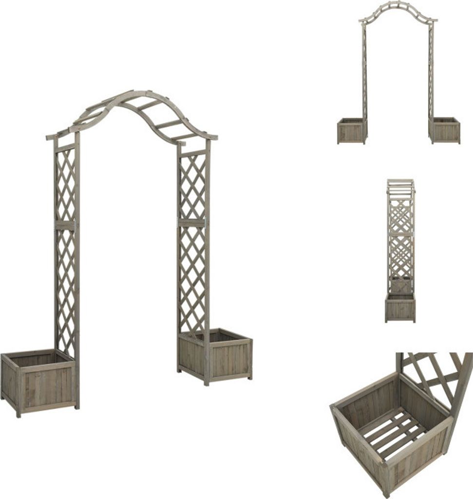vidaXL Garten-Pergola mit Blumenkasten Grau Massivholz Tanne - Rosenbögen, Gitter & Pergolen