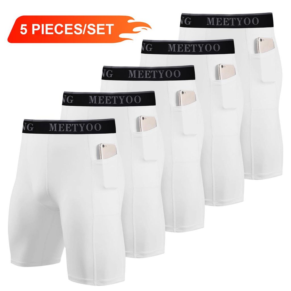 5er Pack Herren Kompressionsshorts, Sport Unterhosen Männer Schnelltrocknendes Laufunterwäsche-5 Weiß-XXXL