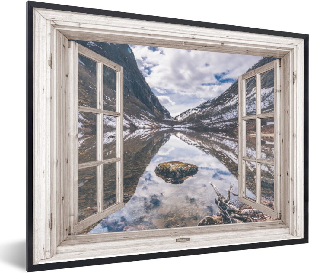 MuchoWow Gerahmtes Poster Aussicht - Berg - Wasser 40x30 cm - Poster mit Schwarzem Bilderrahmen Wandposter Rahmen Foto Bilder - Kunstposter - Wan...
