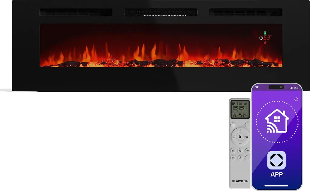 Cheminée Électrique Décorative Murale Galeras Effet Flamme Réglable 1800W