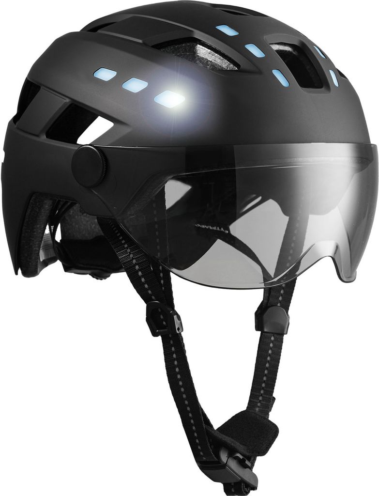 E-Bike-Helm | Schwarz mit Visier & Licht | EN1078