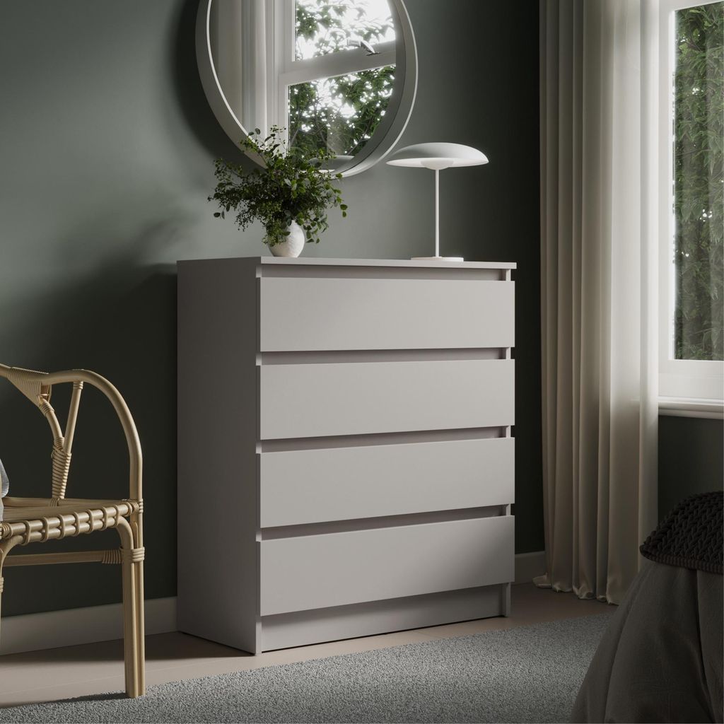 Kommode 76cm breit mit 4 Schubladen Kaschmir schmal Holz Schrank Kommode mit Schubladen Sideboard Highboard Anrichte Schlafzimmer Wohnzimmer Flur B...