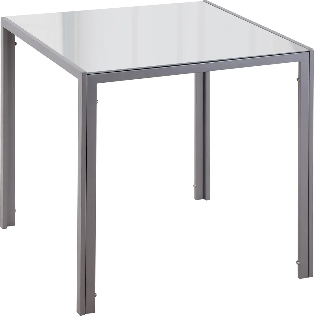 Table carrée salle à manger grise 4 personnes en verre trempé 80x80cm