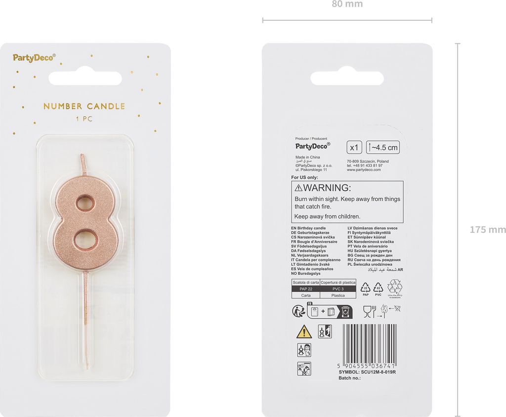 Bougie d'anniversaire numéro 8 Bougie numéro 4,5cm or rose Image du produit 