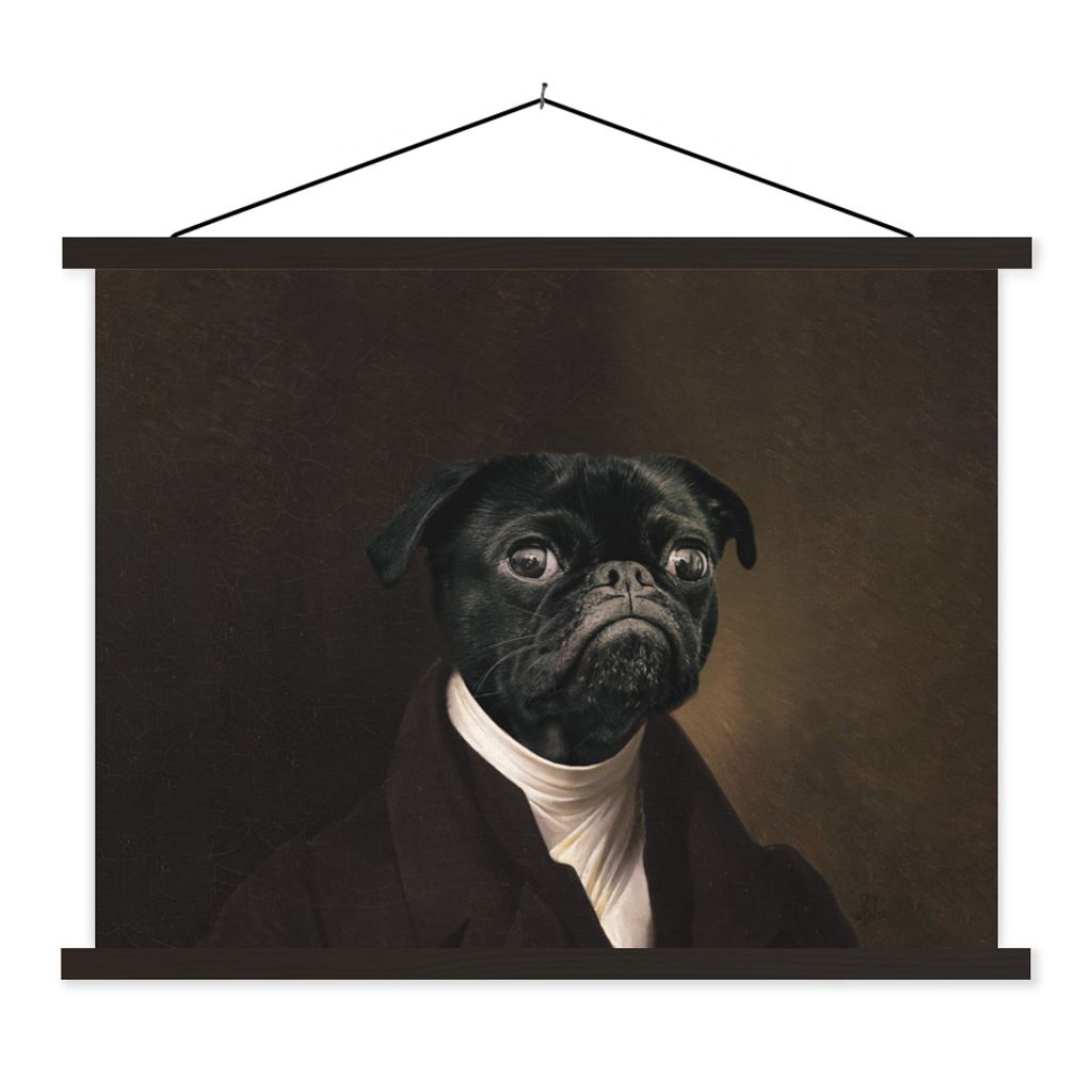 MuchoWow Textilposter Malerei - Hund - Alte Meister 120x90 cm mit schwarzem Rahmen - Aufhänger für Poster