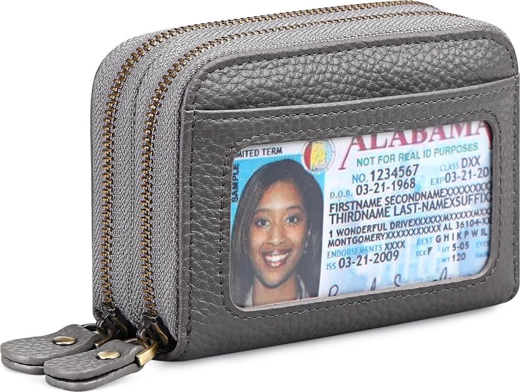 Geldbörse klein aus Echtes Leder, Geldbeutel für Frauen mit RFID-Schutz, Mini Damen Portemonnaie Münzfach Zipper Brieftasche Kartenhalter mit vi...