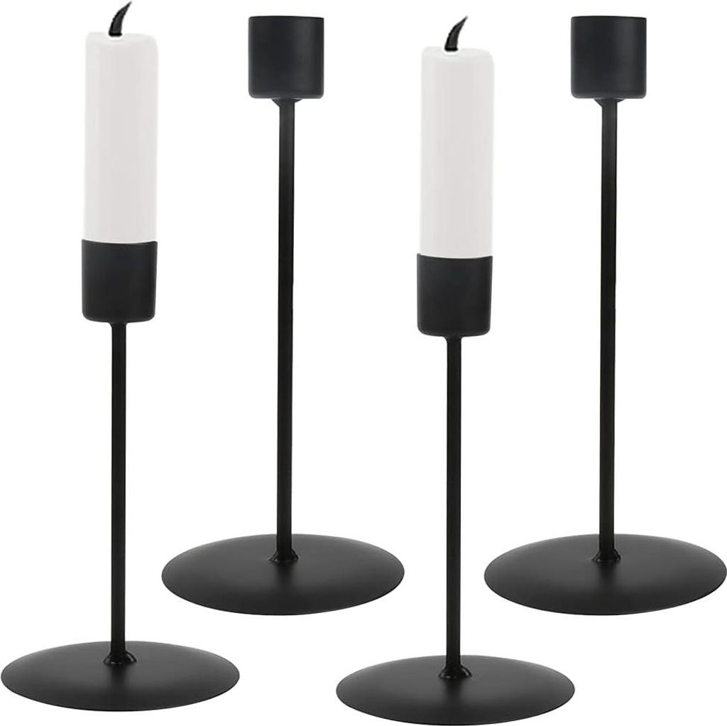 Set von 4 schwarzen Kerzenhaltern für Stabkerzen - Vintage Dekoration für Feier und Dinner