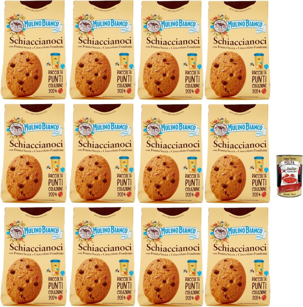 Mulino Bianco Schiaccianoci Biscotti con Frutta Secca e Cioccolato Fondente, Kekse mit getrockneten Früchten und dunkle Schokolade, biscuits cooki...