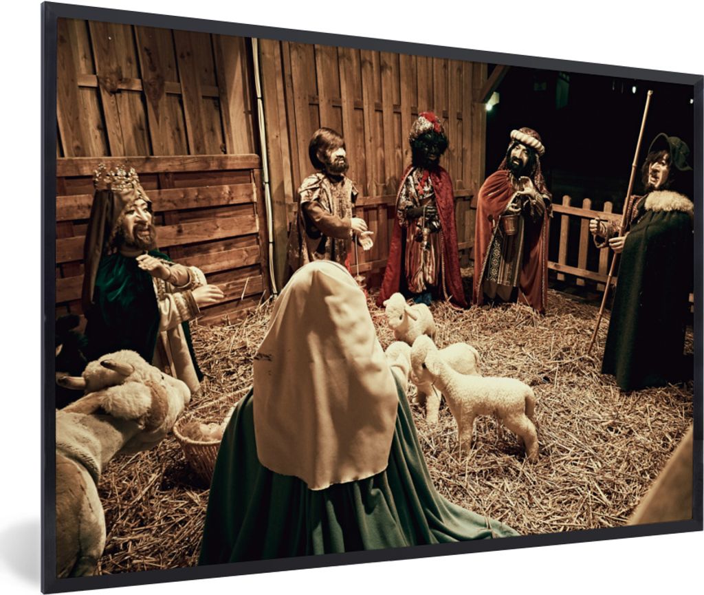 MuchoWow MuchoWow Gerahmtes Poster Weihnachten - Krippe 90x60 cm - Poster mit zchwarzem Bilderrahmen - Fotorahmen - Foto-Plakat