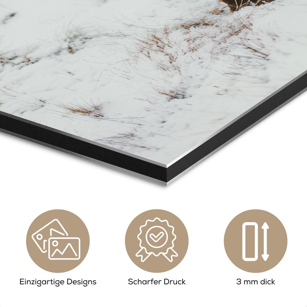 MuchoWow Wanddekoration Metall Metallbild Wandkunst 60x80 cm Schottische Hochlandrind - Landschaft - Schnee - Berge - Winter MuchoWow Aluminium Gem...