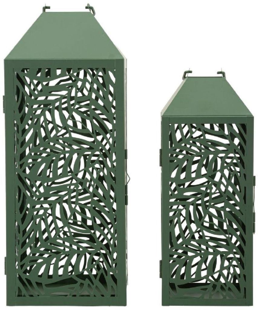 Mauro Ferretti Laternen-Set Carving 2-teilig Grün 17,8x17,8x44 13,8x13,8x34 cm