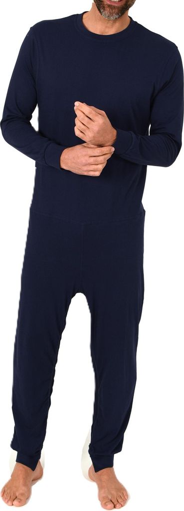 Herren Pflegeoverall langarm Einteiler Schlafanzug mit Reißverschluss am Bein ; blau , XS
