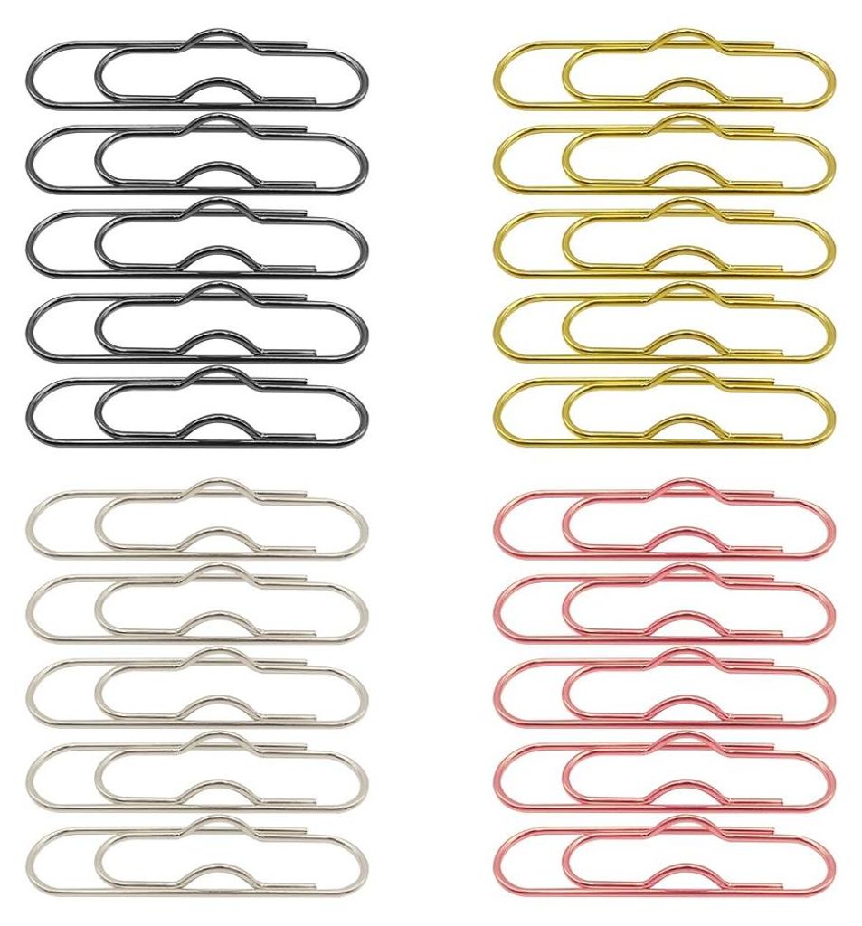 Set mit 20 Büroklammerhaltern/Stiftclips, Metall, 4 Farben