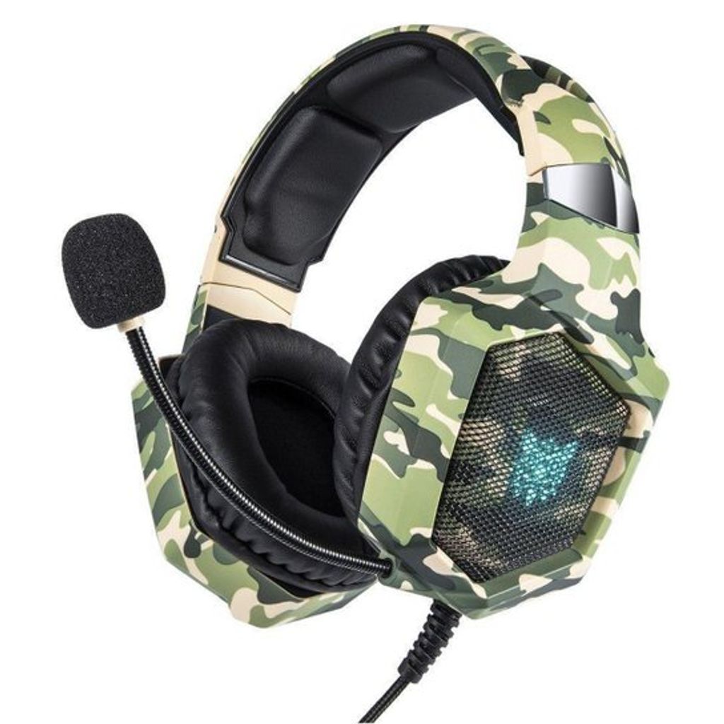 ONIKUMA K8 PS4 Headphones Camouflage Wired Headphones PC Gamer Stereo Gaming Headset with Microphone LED Lights for XBox One / Laptop, Grün&Gelb