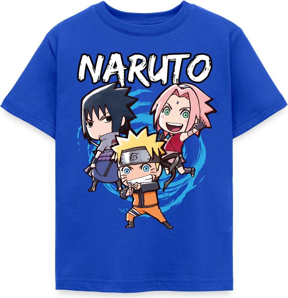 Spreadshirt Naruto Shippuden Chibi Naruto, Sakura & Sasuke Kinder T-Shirt, 98/104 (3-4 Jahre), Royalblau