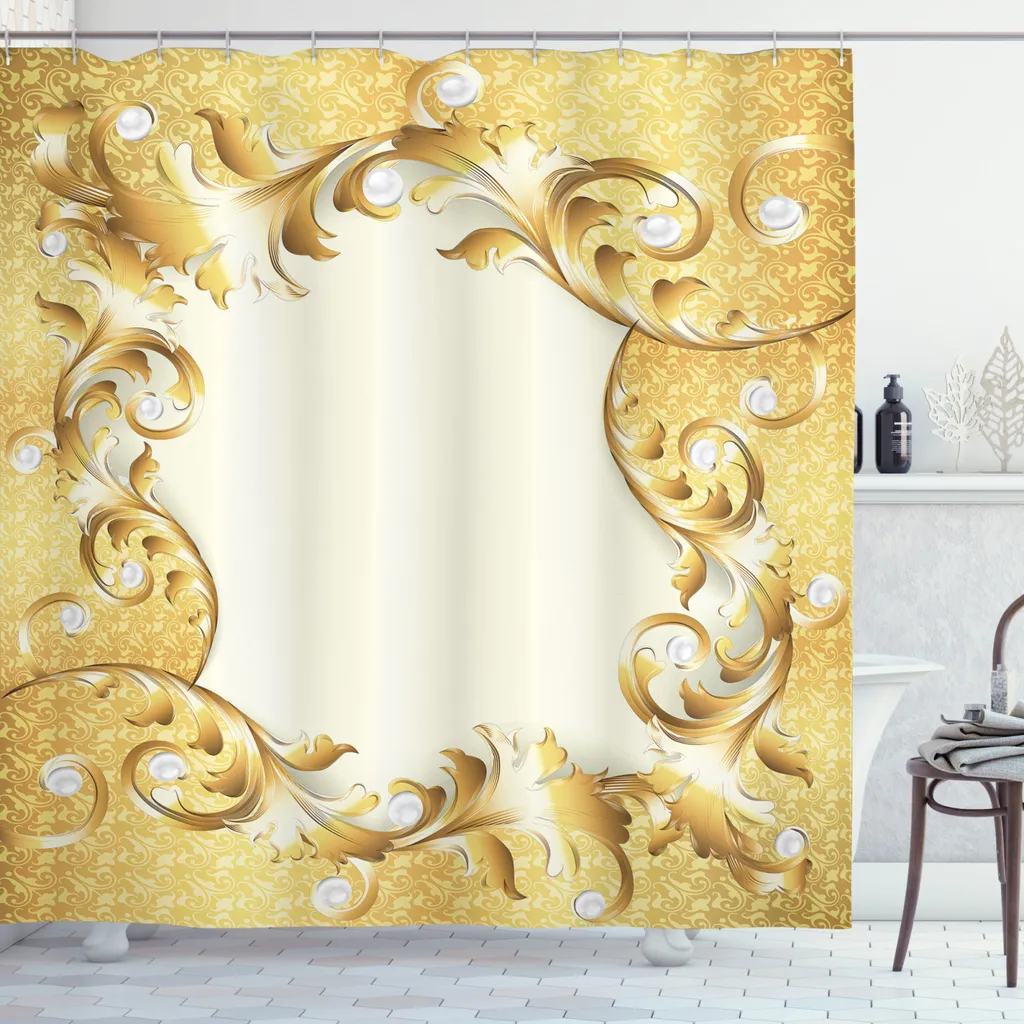 ABAKUHAUS Tenda Doccia Pearls Oro - Tessuto 175x180 Antimuffa