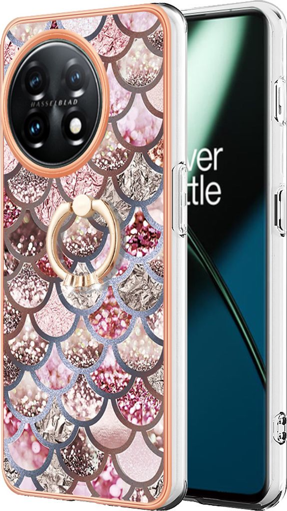 Hülle für OnePlus 11 Muster TPU Silikon Stoßdämpfer Bumper Schutzhülle mit Ring Ständer Kaffee