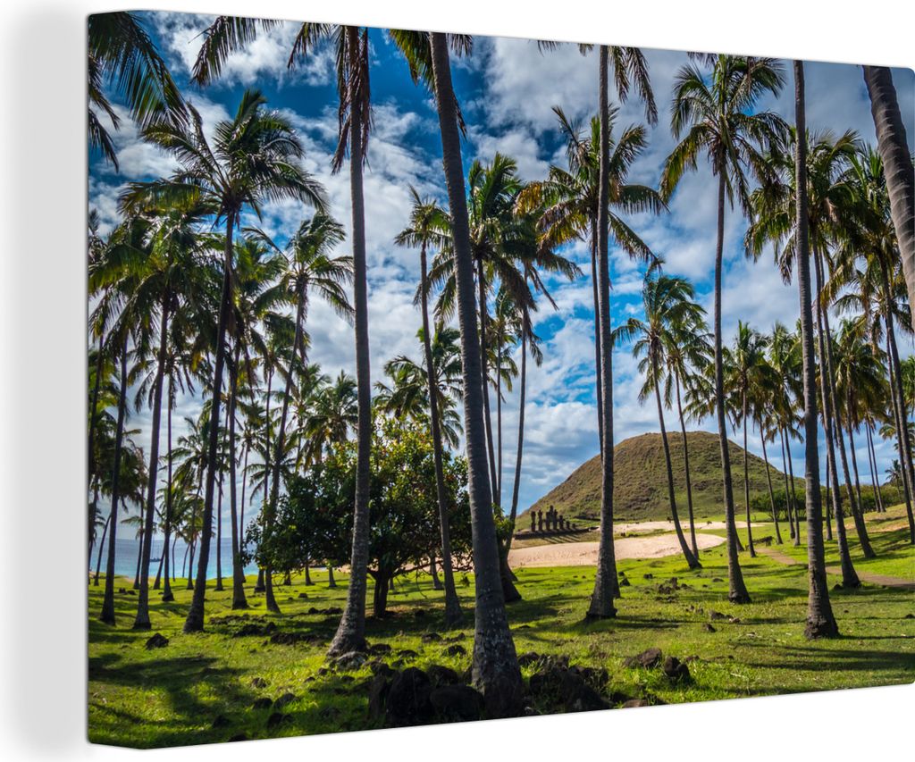 OneMillionCanvasses - Leinwandbilder - 140x90 cm, Alltagsfoto von Anakena Beach in Chile, Wandbilder Kunstdruck Wanddekoration - Foto auf Leinwan...