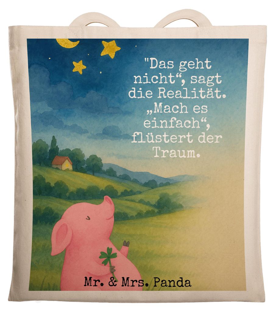 Mr. & Mrs. Panda Shopping Tasche Schwein Glück Design - Weiß - Geschenk, Jutebeutel, Ziele, Sterne, Motivation, Schultasche, Träume, Tote Bag, L...