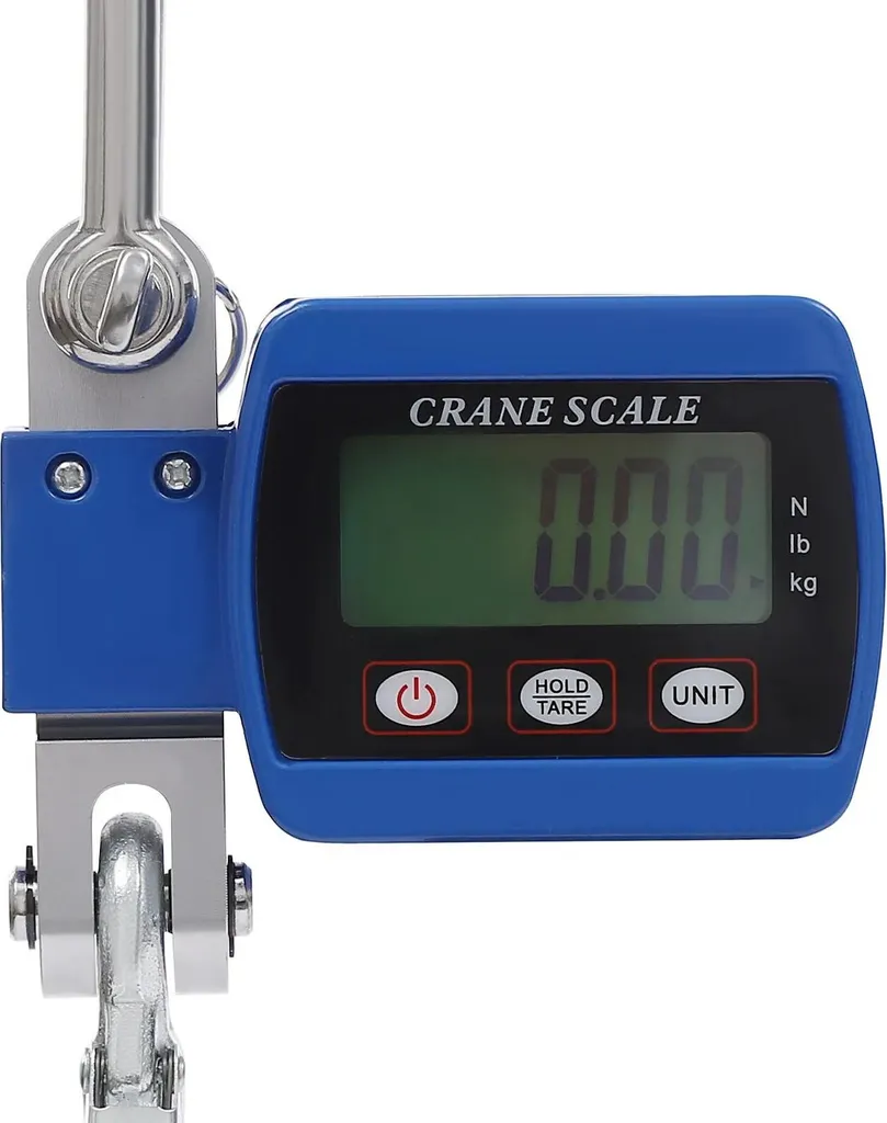 Bilancia digitale a gru - Bilancia a sospensione - Capacità 500 kg (0,05-500 kg) - Display LCD HD - Precisione ±2 % F.S. - Acciaio/lega di alluminio - Dimensioni 22×8×5 cm - Blu