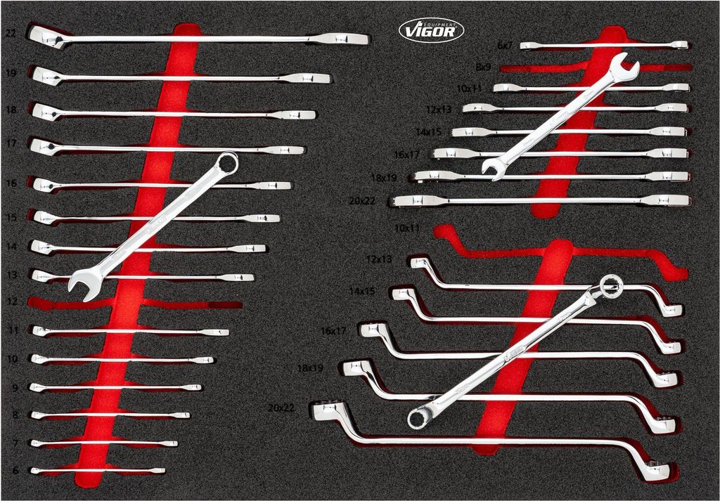 VIGOR Doppel-Maul-, Doppel-Ring- und Ring-Maulschlüssel Satz V6726N 29-teilig