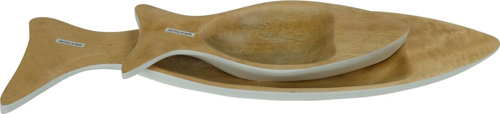 Fine Asianliving Mangowood Decorative Plates Set/2 Fish Hand Thailand White
