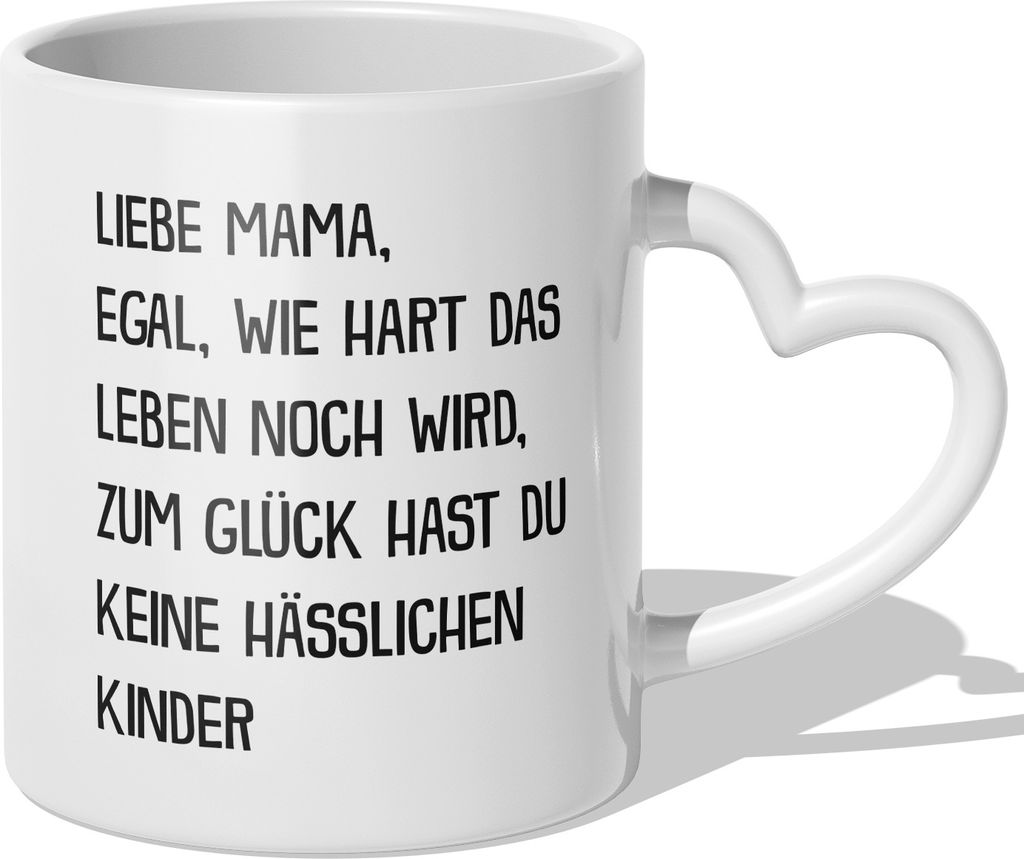 22Feels Mama Geschenk Muttertag Mutter Tasse Geburtstag Kaffeetasse Frauen Weihnachten Haferl Von Sohn Tochter (Herzhenkel Weiss)