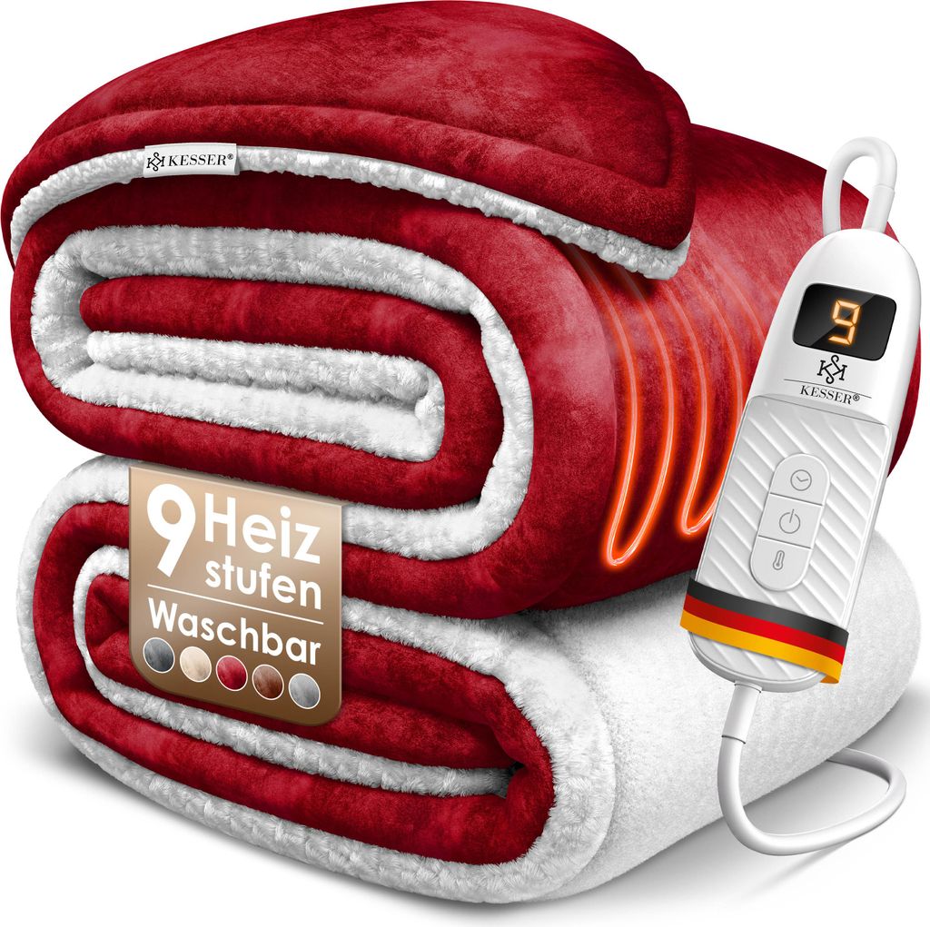 KESSER Heizdecke mit Abschaltautomatik Doppelseitig Elektrische Wärmedecke | Kuscheldecke Bett, Sofa | 9 Temperaturstufen | waschbar bis 40°C |...