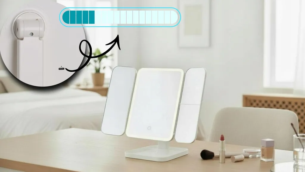 WISYOK Specchio Trucco LED Pieghevole Portatile – Touch Screen, 3 Colori Luce Regolabile, Ricaricabile USB-C (bianco)