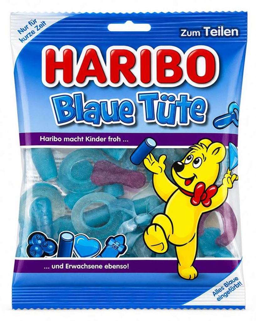 HARIBO Blaue Tüte Fruchtgummi teilweise mit Schaumzucker Produktbild 