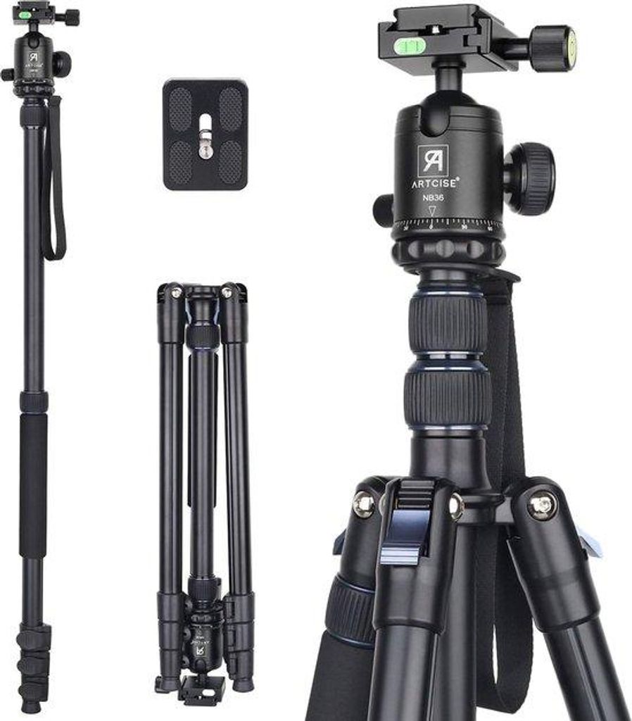 Professionelles Aluminium-Reise-Stativ 210cm mit Monopod und 360-Grad-Panorama-Stativkopf für DSLR-Kamera - bis 15kg