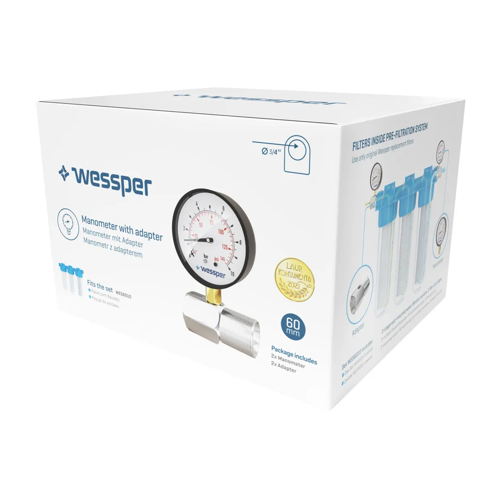 Wessper Coppia Manometri Prefiltrazione 3/4" - Monitoraggio Pressione 0-10 Bar - 4