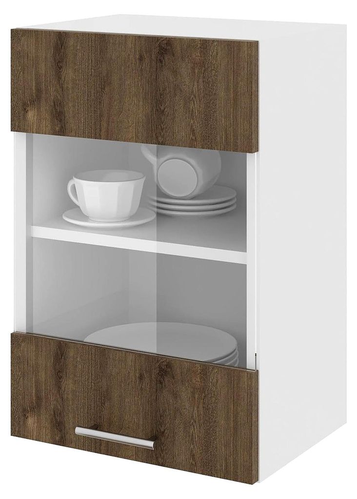 Hängeschrank Karo, 1-türig, mit Glas, Eiche dunkel/weiß, 40 x 30 x 60 cm